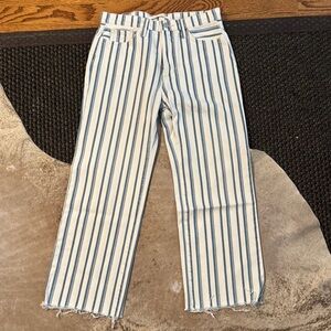 Joe’s Jeans The Blake High Rise Wide Leg Crop, White And Blue Stripes